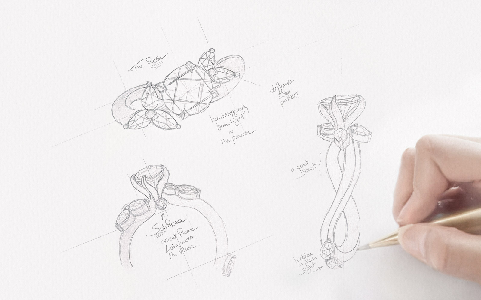 hand-drawn SubRosa ring sketch with pencil on paper